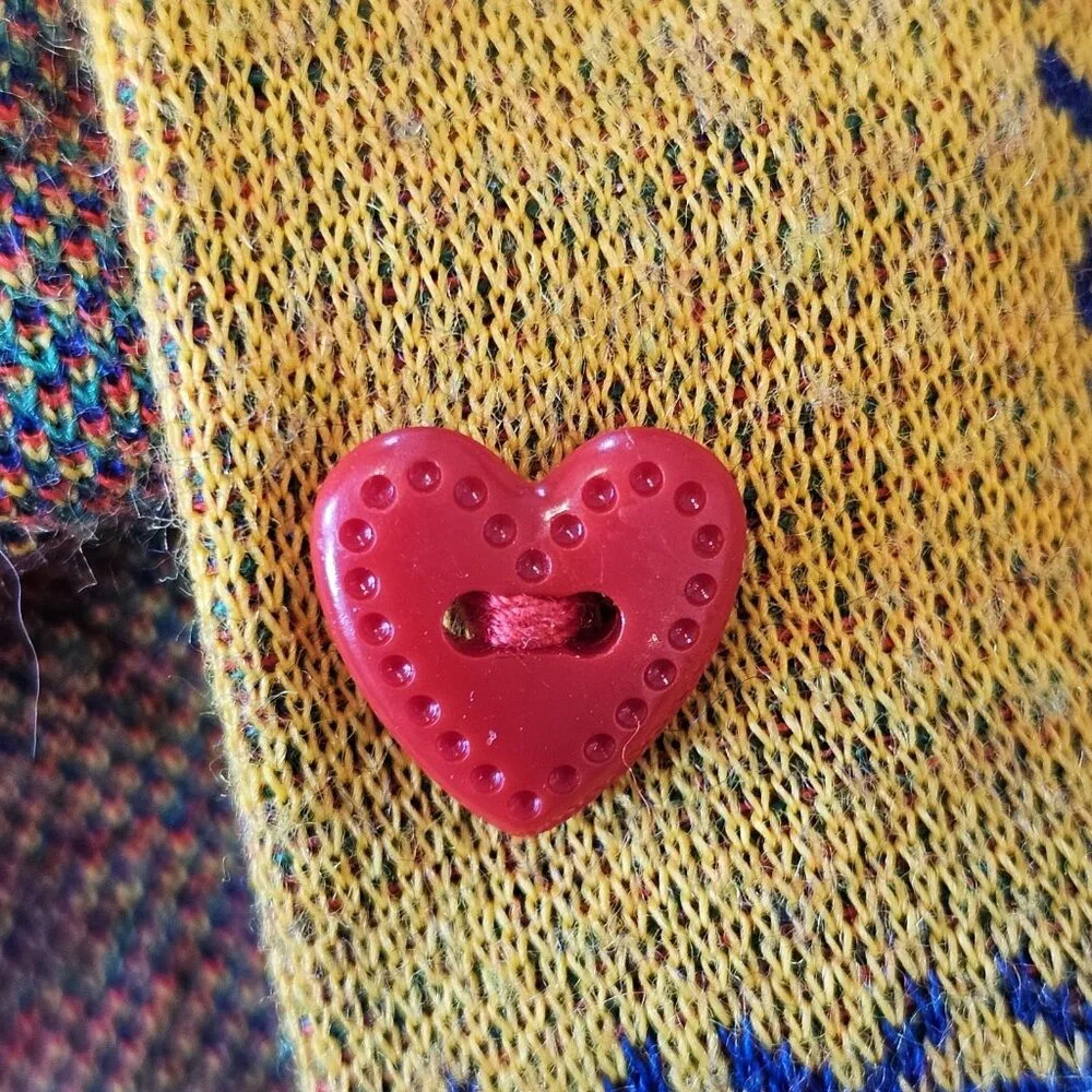 Retro 70s Girls Jacket Patchwork Floral Heart Buttons Knit Hooded Sz 3T 4T 1970s